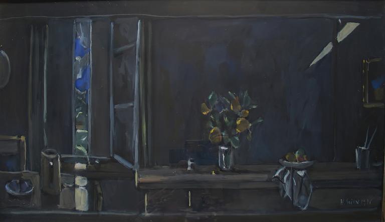 Catalogue raisonné, oeuvre de l'artiste Hans Seiler - Pétunias et fenêtre ouverte (noir), 1976