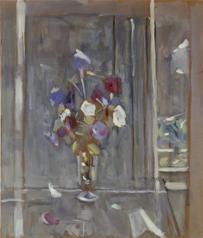 Catalogue raisonné, oeuvre de l'artiste Hans Seiler - Pétunias sur fond gris, circa 1980