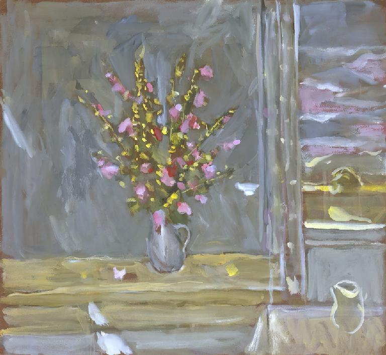 Catalogue raisonné, oeuvre de l'artiste Hans Seiler - Bouquet mauve près de la fenêtre, circa 1980