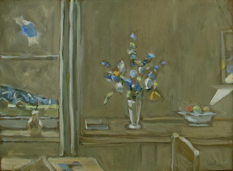 Catalogue raisonné, oeuvre de l'artiste Hans Seiler - Fleurs bleues devant la fenêtre, circa 1980