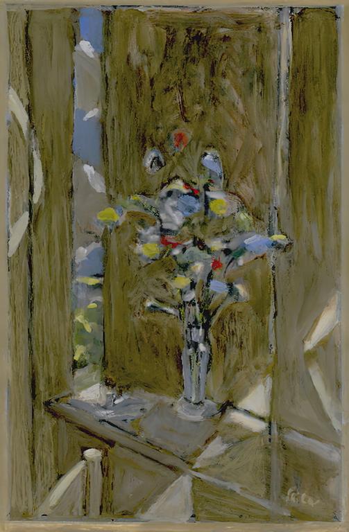 Catalogue raisonné, oeuvre de l'artiste Hans Seiler - Fleurs sur fond brun, circa 1980