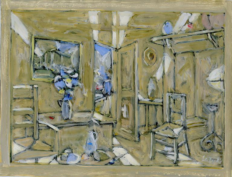 Catalogue raisonné, oeuvre de l'artiste Hans Seiler - Interieur beige à la cheminée, 1982