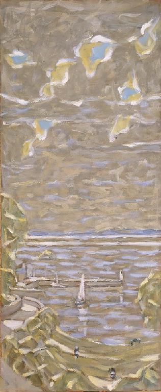 Catalogue raisonné, oeuvre de l'artiste Hans Seiler - Voiles à Tréboul (beige), circa 1985