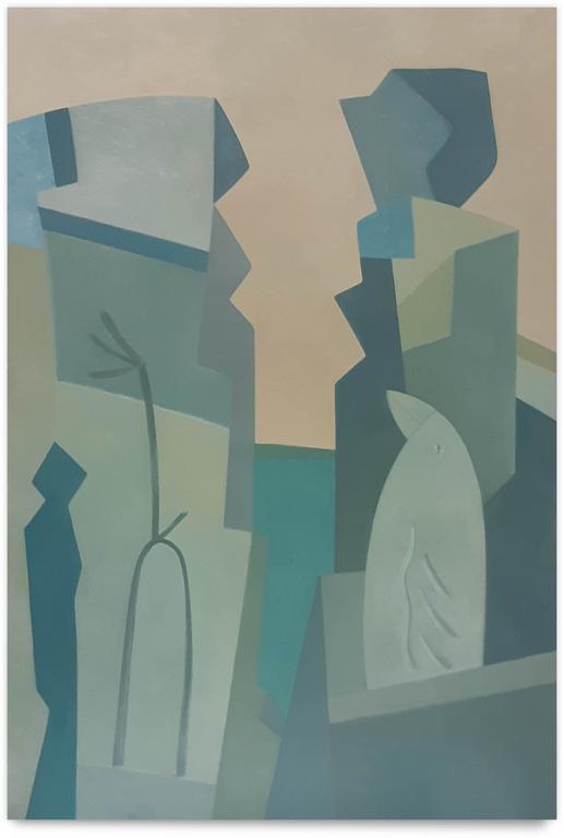 Catalogue raisonné, Jean-Paul Thaéron, Peinture "Oiseau, roche, figures" - 1997