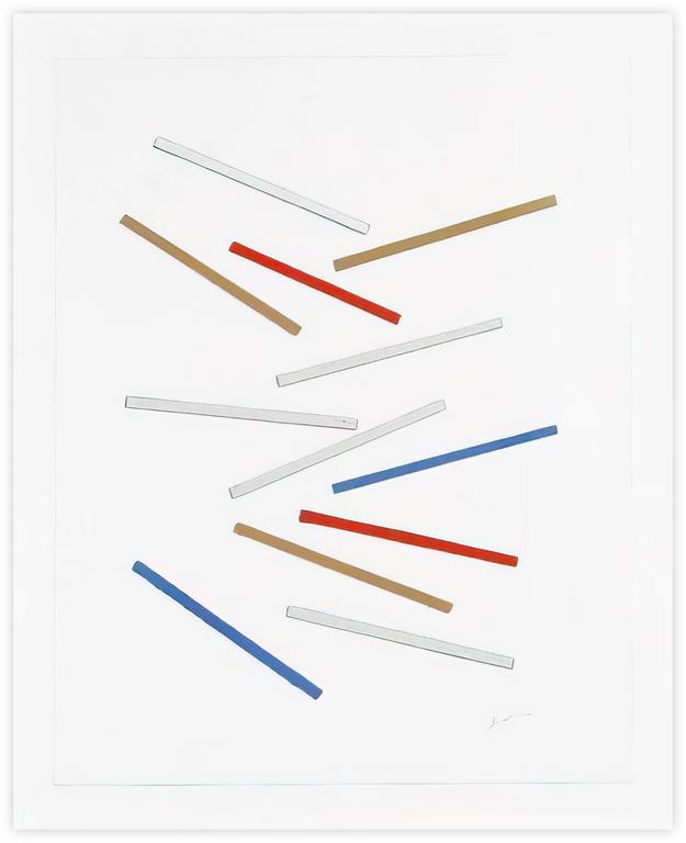 Albert Chubac, Collage aux baguettes gouachées blanc, rouge, bleu et bois