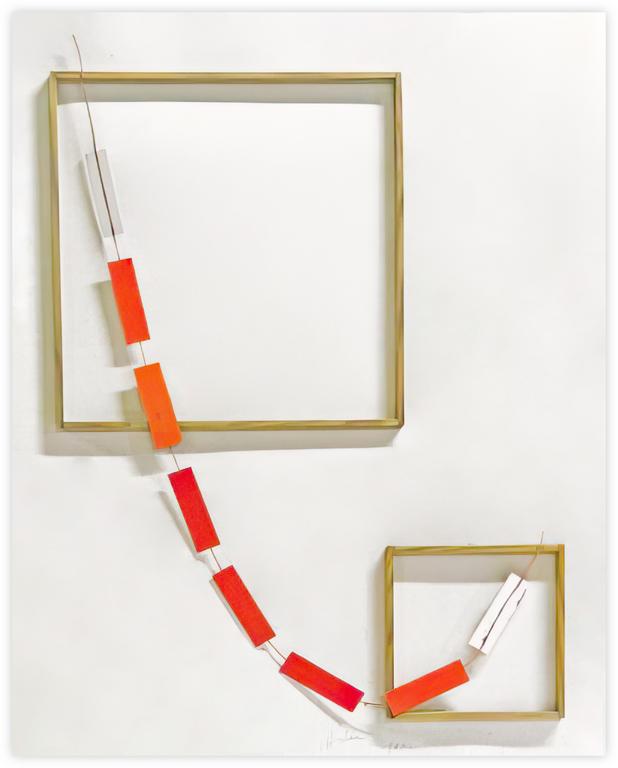 Albert Chubac, collage géométrique aux carrés et à la guirlande rouge, 1980