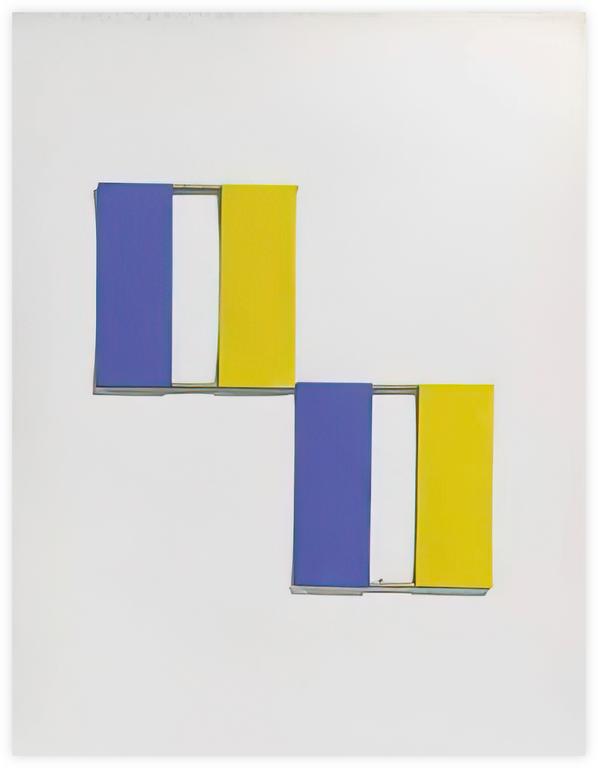 Albert Chubac, Collage géométrique aux rectangles bleus et jaunes collés en symétrie