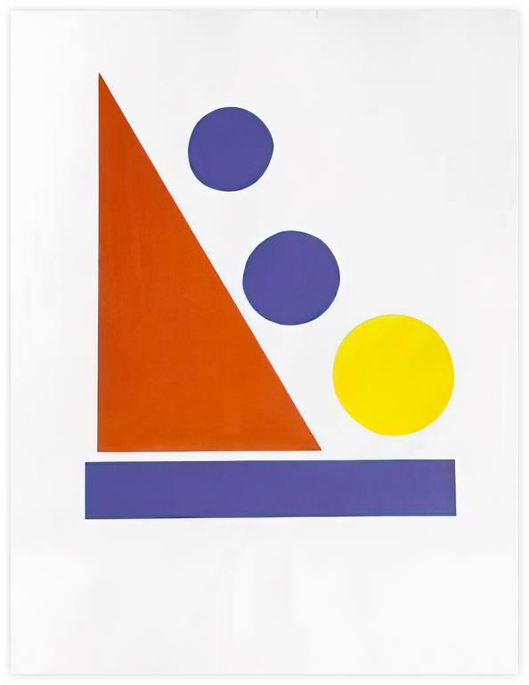 Albert Chubac, collage, un triangle rouge, un triangle bleu, trois cercles