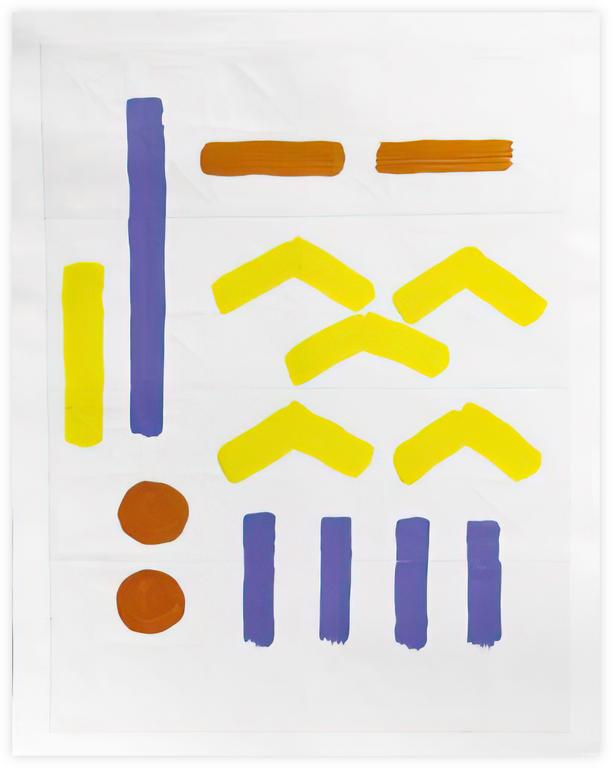 Albert Chubac, Gouache et collage traits en bleu, jaune et rouge