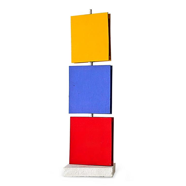 Albert Chubac, sculpture modifiable Construction aux carrés en jaune, bleu et rouge