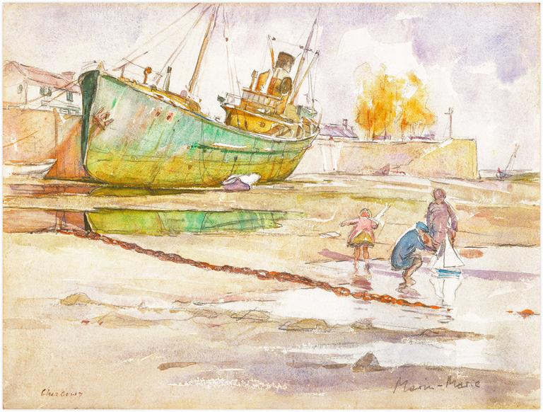 Marin Marie, Cherbourg : Cargo échoué, 1925, aquarelle