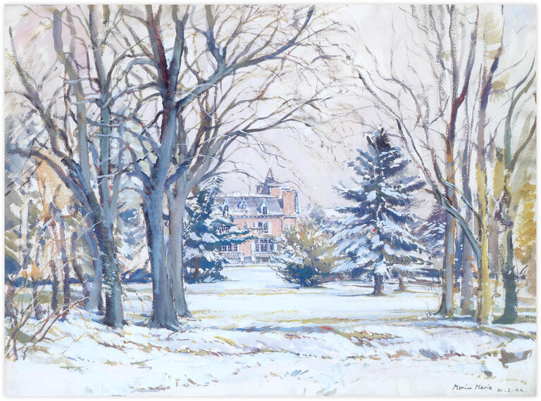 Marin Marie, La propriété de l'artiste à Saint Hilaire du Harcouët sous la neige, 1944