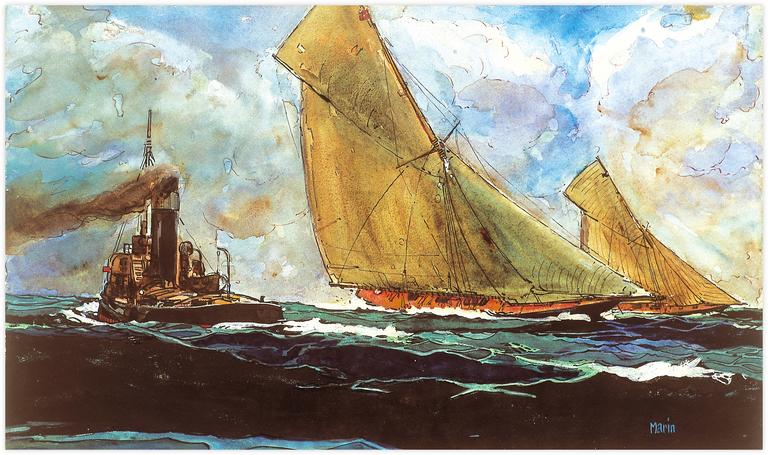 Catalogue raisonné, Marin Marie, Remorqueur croisant deux classes J en course, 1921