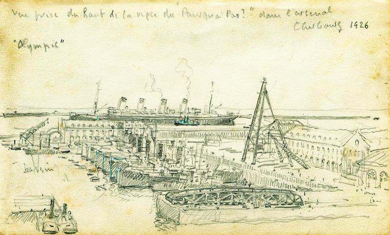 Marin Marie, Vue prise du haut de la vigie du Pourquoi Pas ?, arsenal de Cherbourg, 1926