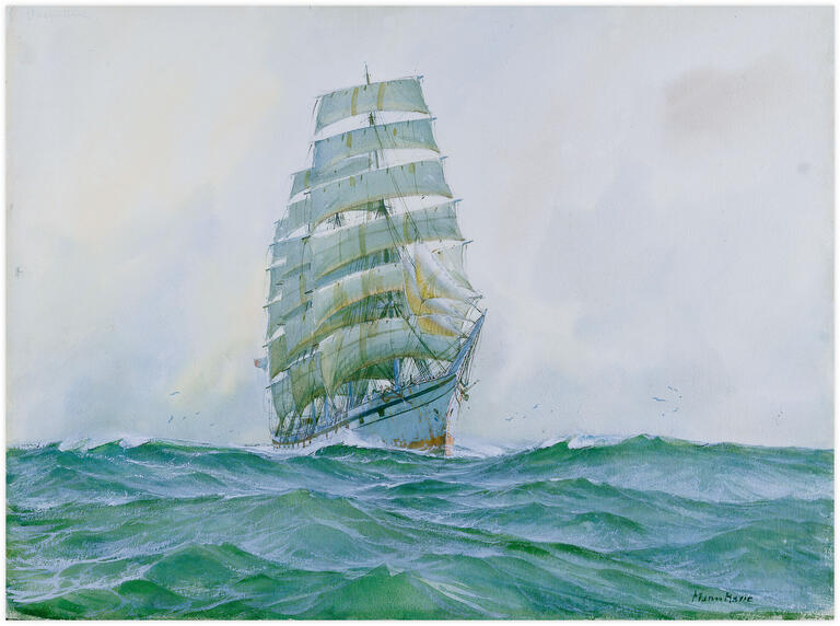 Catalogue raisonné, Marin Marie, Quatre-mâts carré de la compagnie Bordes toutes voiles dehors