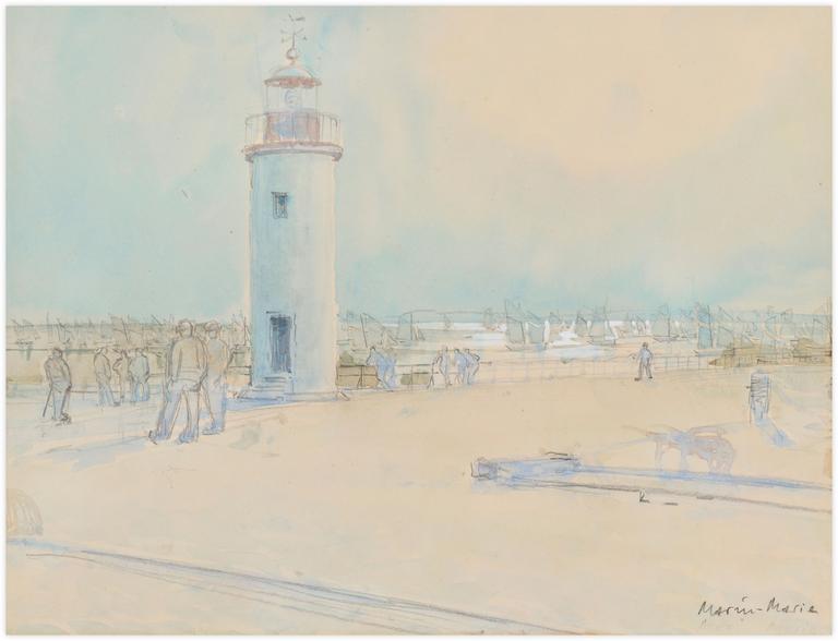 Catalogue raisonné, Marin Marie, Sans titre (esquisse aquarellée du port de Cancale)