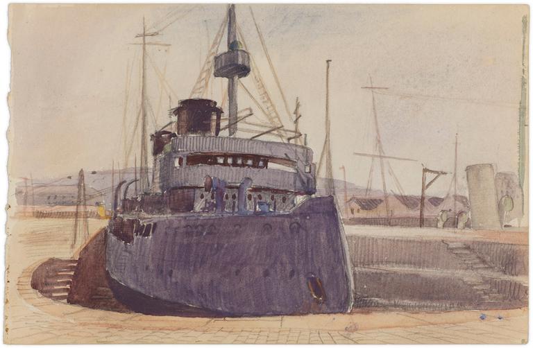 Marin Marie, Le destroyer Bouclier et au second plan le Deutschland, circa 1920