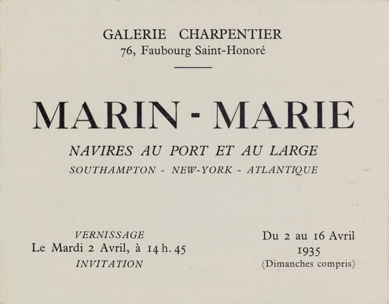 Exposition de Marin Marie à la Galerie Charpentier, Paris, 1933.