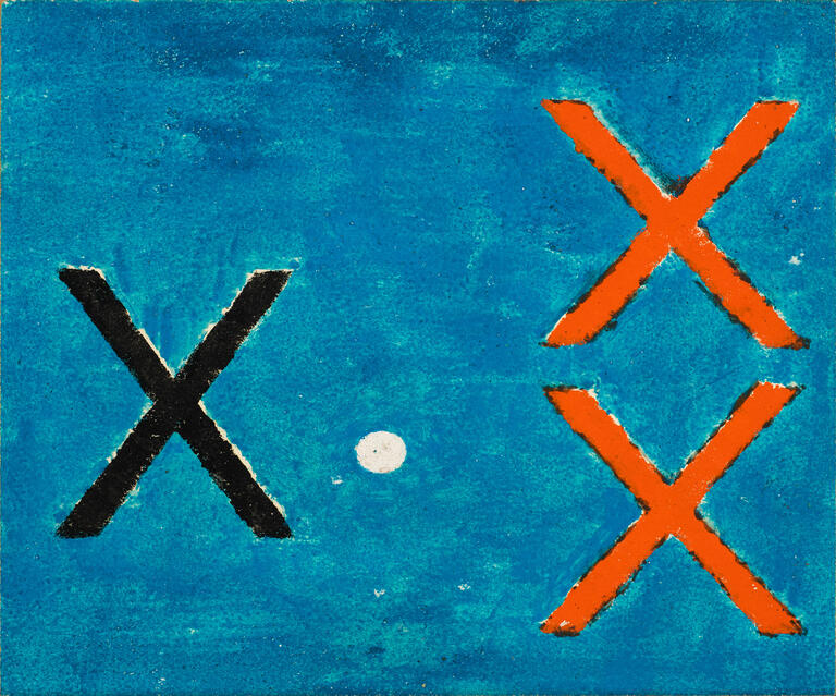 Jean Legros, Période bleue, sans titre (trois crois et point bleu), circa 1964