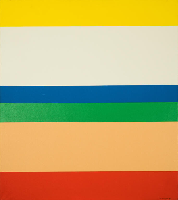 Jean Legros, Toile à bandes (jaune, crème, bleu), 1976