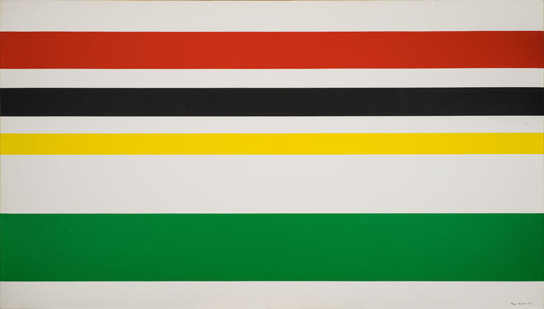 Jean Legros, Toile à bandes, (blanc, rouge, blanc, noir), 1975