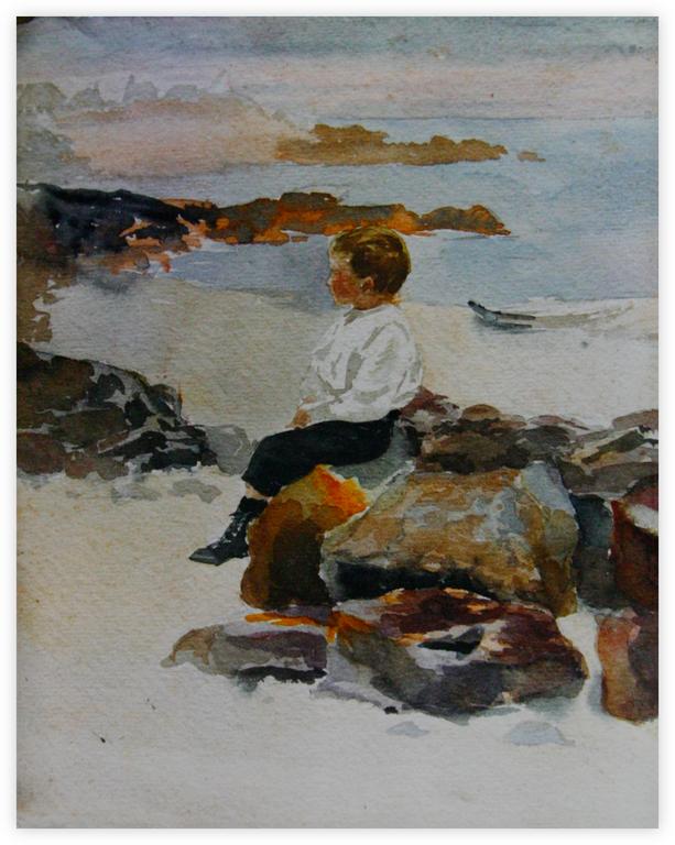 Marin Marie, Sans titre (enfant assis sur un rocher)