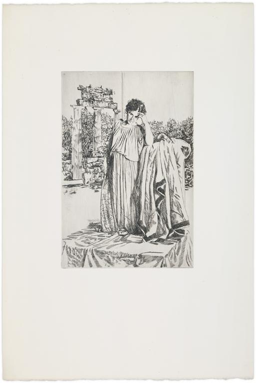 Catalogue raisonné, Claude Grobéty, Tunique, debout, accoudé stèle - 1979