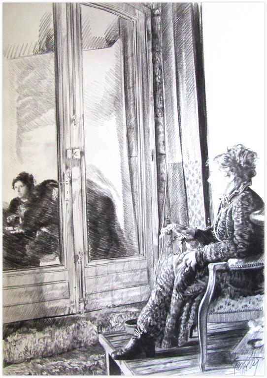 Catalogue raisonné, Claude Grobéty, Robe chat, assis, Spip, reflet dans la porte-fenêtre - 1977
