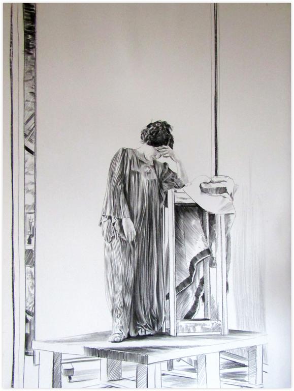 Catalogue raisonné, Claude Grobéty, Robe violette debout, main gauche tient la tête, coude appuyé stèle - 1978