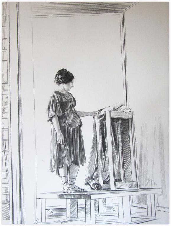 Catalogue raisonné, Claude Grobéty, Robe violette tenue taille bras gauche sur stèle - 1978
