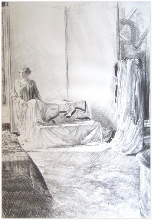 Catalogue raisonné, Claude Grobéty, Robe verte, pied gauche sur l'estrade, à gauche lit gris - 1978