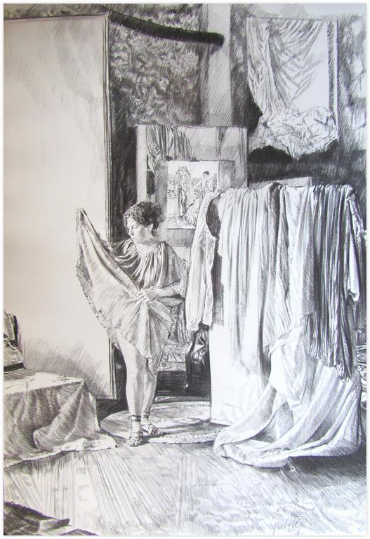 Catalogue raisonné, Claude Grobéty, Série essayage, robe verte soulevée en aile - 1978