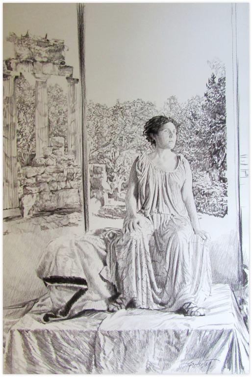 Catalogue raisonné, Claude Grobéty, Assis sur estrade devant Tholos - 1979