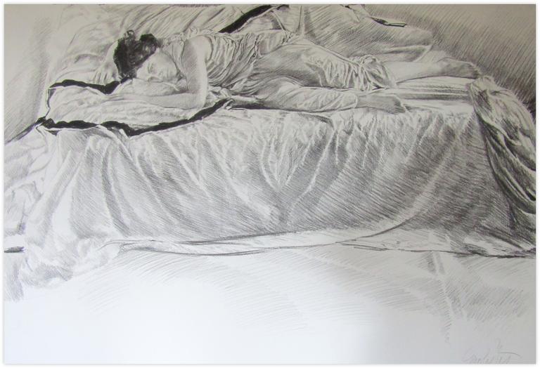 Catalogue raisonné, Claude Grobéty, Couché côté droit sur drap et péplos - 1979