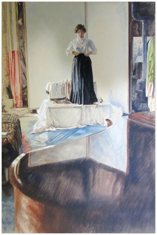 Catalogue raisonné, Claude Grobéty, Debout, jupe victorienne, piano - 1979
