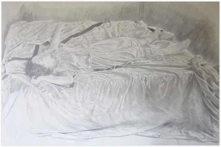 Catalogue raisonné, Claude Grobéty, Gisant sur drap et peplos, bras gauche tendu - 1979
