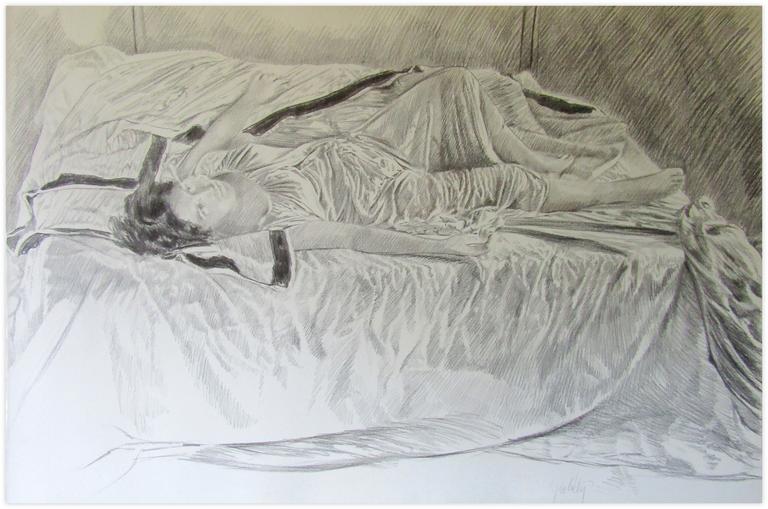 Catalogue raisonné, Claude Grobéty, Gisant sur le dos, peplos, bras tendus - 1979