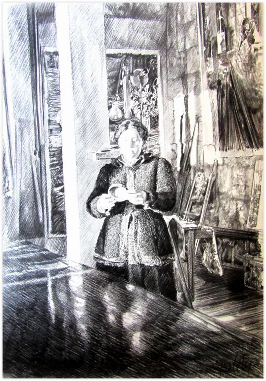 Catalogue raisonné, Claude Grobéty, veste noire, debout derrière la table, joue avec couvercle - 1979