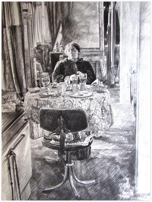 Catalogue raisonné, Claude Grobéty, Veste noire derrière nappe rose et Caramelle, fauteuil tournant - 1981
