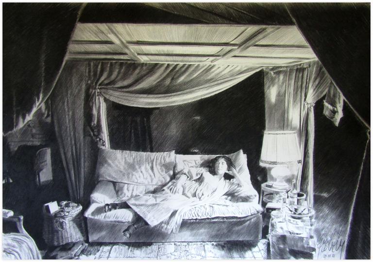 Catalogue raisonné, Claude Grobéty, Drappouf, robe blanche étendu sur le sofa - 1981