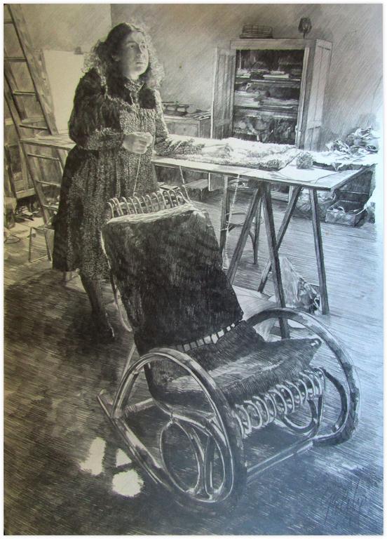 Catalogue raisonné, Claude Grobéty, Debout, table couture, fauteuil bascule - 1981
