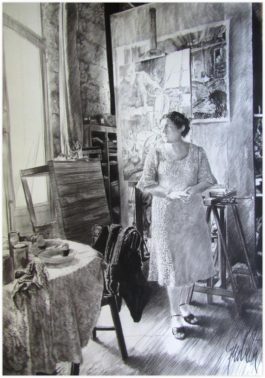 Catalogue raisonné, Claude Grobéty, Robe blanche bouclette devant dessin série moka - 1982
