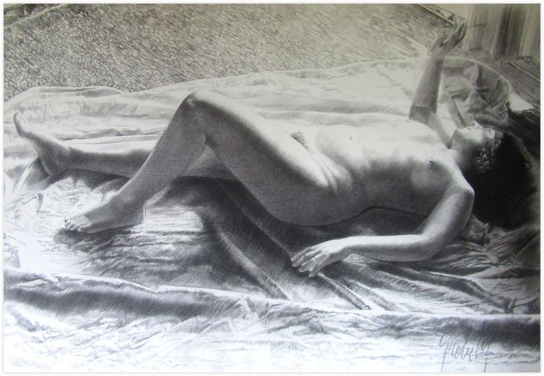 Catalogue raisonné, Claude Grobéty, Nu couché, genou gauche levé, bras droit levé - 1982