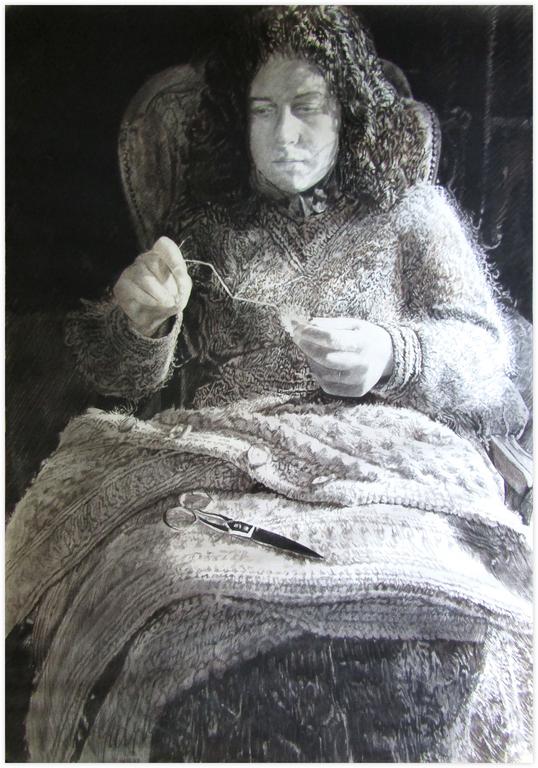 Catalogue raisonné, Claude Grobéty, Robe grise, irlandais sur les genoux - 1982