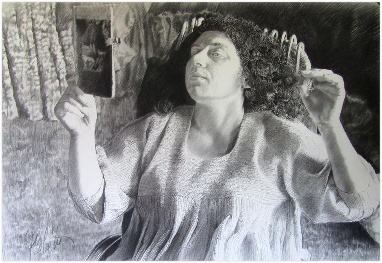 Catalogue raisonné, Claude Grobéty, Robe blanche, lit A. Christie - 1982