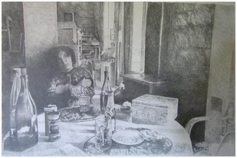 Claude Grobéty, Bras croisés, colonne derrière la table