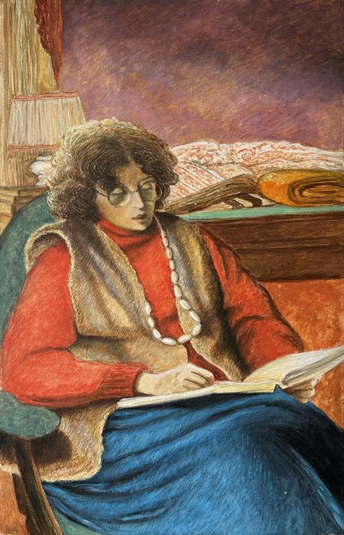 Catalogue raisonné, Claude Grobéty - Pull rouge, pantalon bleu, collier ivoire