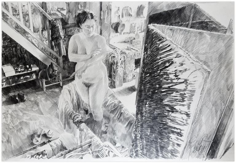 Catalogue raisonné, Claude Grobéty, Nu debout, baignoire en zinc, paravent - 1976 