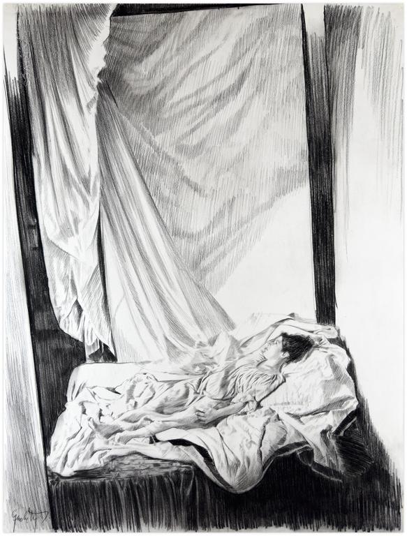 Catalogue raisonné, Claude Grobéty, Couché robe verte sur le dos, bras droit levé, gauche étendu - 1978