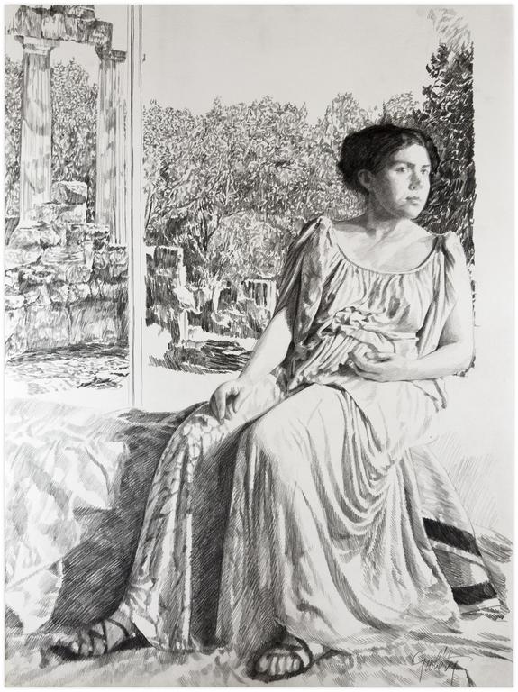 Catalogue raisonné, Claude Grobéty, Tunique, assis devant Tholos et végétation